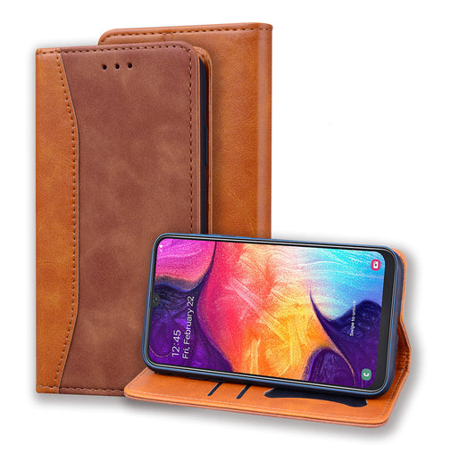 Business Stitching Galaxy A30s Leather Case Homochromatic Retro Wallet Stand
