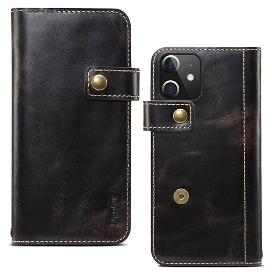 Waxed Cowhide Leather iPhone 12 Mini Magnetic Buckle Case Wallet Stand
