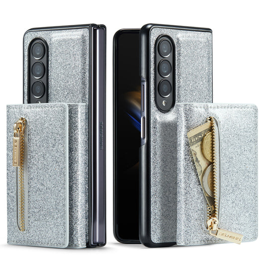 Glitter Powder Zipper Galaxy Z Fold4 Leather Cover 8 Card Slots Kickstand