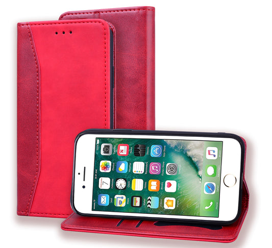 Business Stitching iPhone 8 Plus Leather Case Homochromatic Retro Wallet Stand