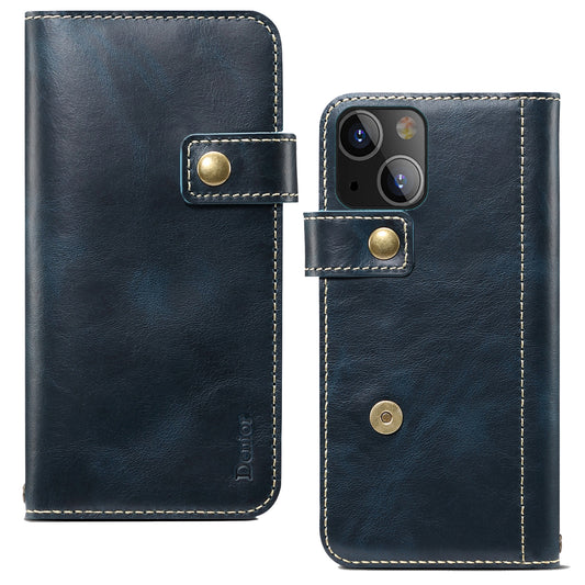 Waxed Cowhide Leather iPhone 13 Mini Magnetic Buckle Case Wallet Stand