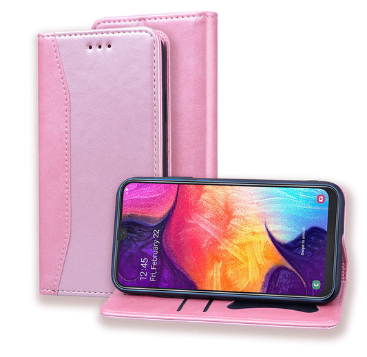 Business Stitching Galaxy A50s Leather Case Homochromatic Retro Wallet Stand