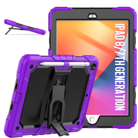 Kickstand iPad 8 Shockproof Case Built-in Screen Protector Shoulder Strap Detachable