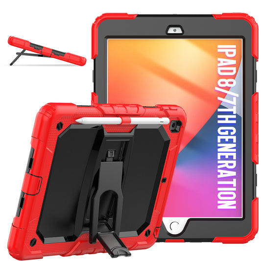 Kickstand iPad 9 Shockproof Case Built-in Screen Protector Shoulder Strap Detachable