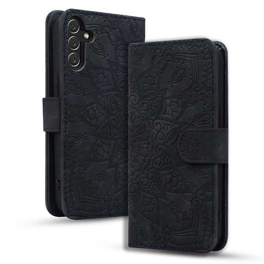 Double Hem Galaxy A24 Leather Case Embossing Sunflower Wallet Foldable Stand