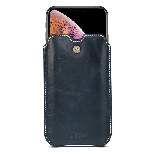 Waxed Cowhide Leather iPhone 14 Plus Waist Bag Ｍen Belt Clip Pouch
