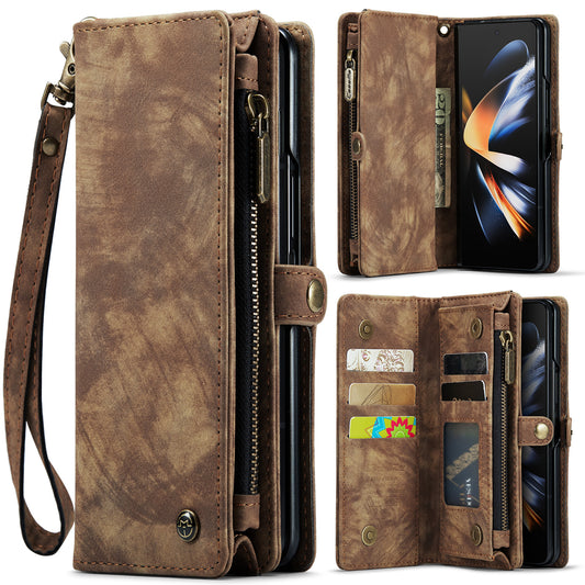 Multifunctional Wallet Galaxy Z Fold4 Leather Case Detachable 2 In 1 Flip Zipper with Hand Strap