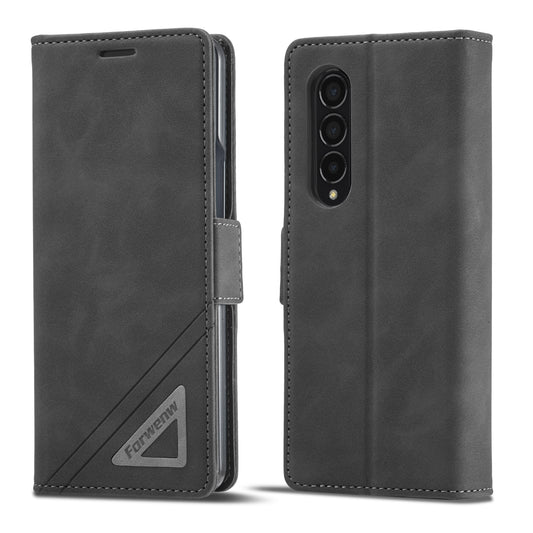 Tower Buckle Galaxy Z Fold3 Leather Case Frosted TPU Magnetic Wallet Stand