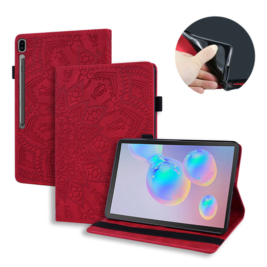 Double Hem Galaxy Tab S6 Leather Case Embossing Sunflower Wallet Foldable Stand