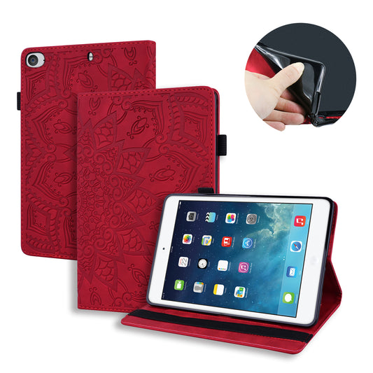 Double Hem iPad Mini 5 Leather Case Embossing Sunflower Wallet Foldable Stand