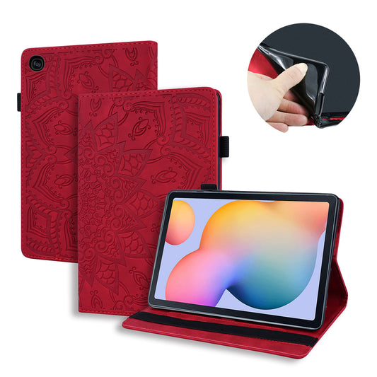 Double Hem Galaxy Tab S6 Lite Leather Case Embossing Sunflower Wallet Foldable Stand