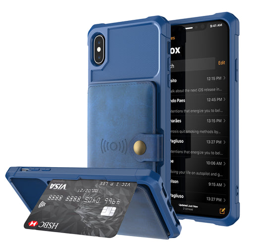 Built-in Metal Magnetic Iron Stand iPhone Xs Max TPU Cover with Leather Card Holder