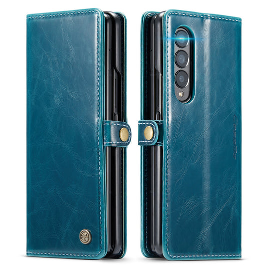 Luxury Retro Galaxy Z Fold3 Leather Case Sturdy Shiny Flip Stand Magnetic Business