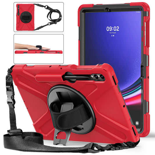 Pirate King Galaxy Tab S9 FE+ Case 360 Rotating Stand with Hand Holder Shoulder Strap
