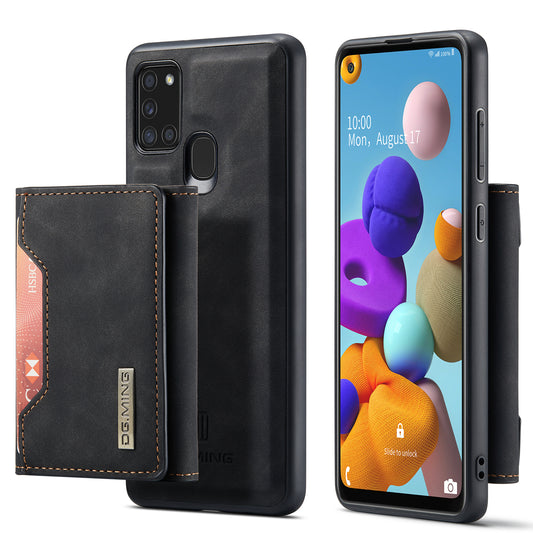 Retro 8 Card Slots Galaxy A21s Leather Cover Kickstand Auto-magnetic 2 in 1