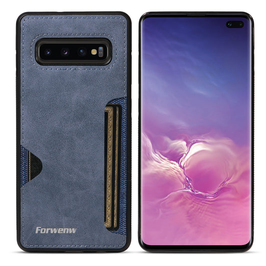 Insert Card Slot Galaxy S10 Leather Cover TPU Back Slim Shell