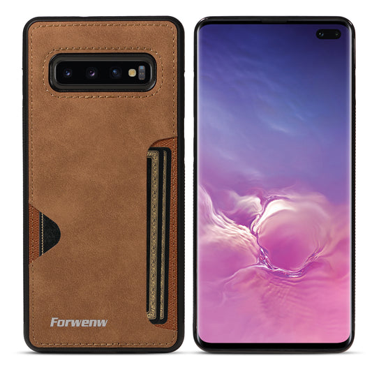 Insert Card Slot Galaxy S10+ Leather Cover TPU Back Slim Shell