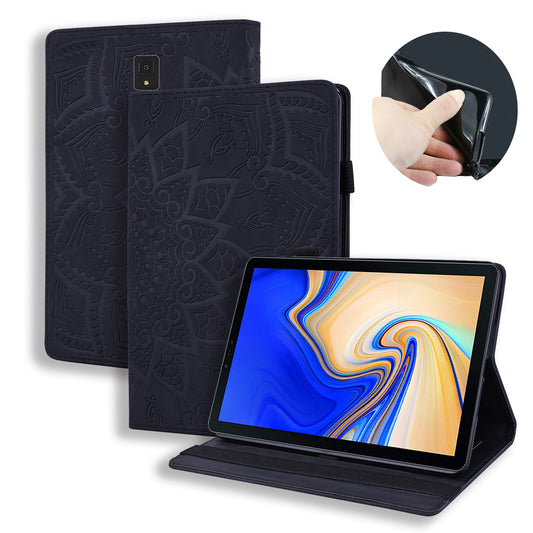Double Hem Galaxy Tab S4 Leather Case Embossing Sunflower Wallet Foldable Stand