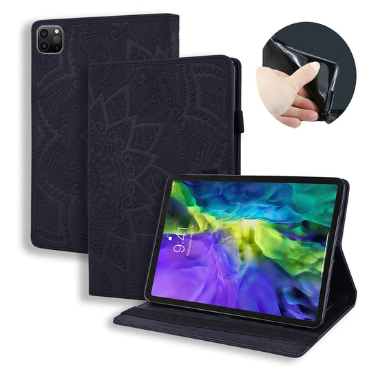 Double Hem iPad Pro 12.9 (2021) Leather Case Embossing Sunflower Wallet Foldable Stand