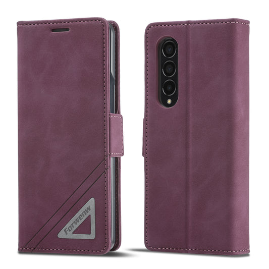Tower Buckle Galaxy Z Fold4 Leather Case Frosted TPU Magnetic Wallet Stand