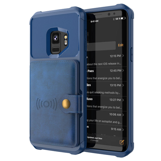 Built-in Metal Magnetic Iron Stand Galaxy S9 TPU Cover with Leather Card Holder