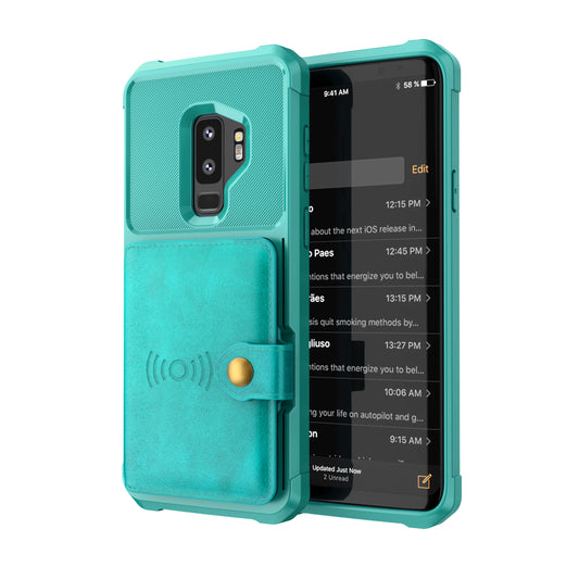 Built-in Metal Magnetic Iron Stand Galaxy S9+ TPU Cover with Leather Card Holder