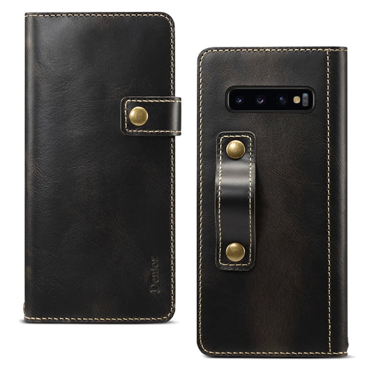 Waxed Cowhide Leather Galaxy S10+ Magnetic Buckle Case Wallet Stand
