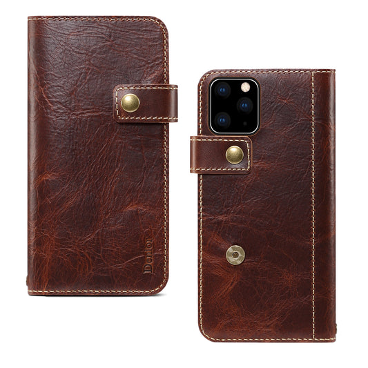 Waxed Cowhide Leather iPhone 11 Pro Magnetic Buckle Case Wallet Stand