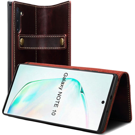 Waxed Cowhide Leather Galaxy Note10 Magnetic Buckle Case Wallet Stand