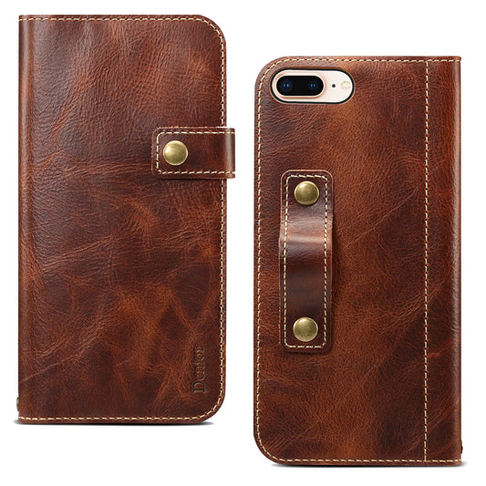 Waxed Cowhide Leather iPhone 8 Plus Magnetic Buckle Case Wallet Stand