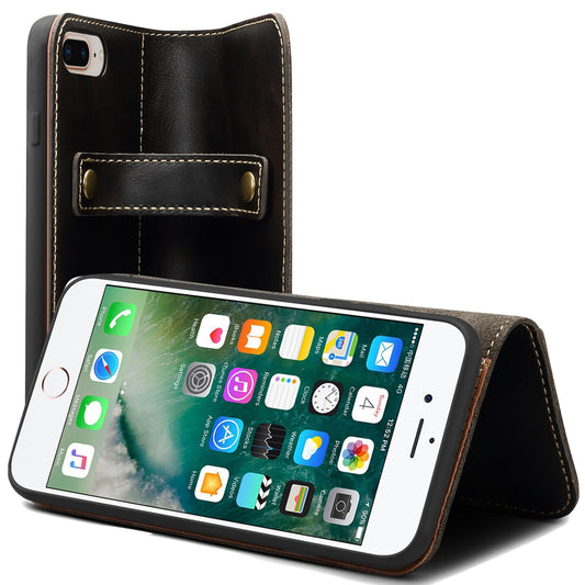 Waxed Cowhide Leather iPhone 7 Plus Magnetic Buckle Case Wallet Stand