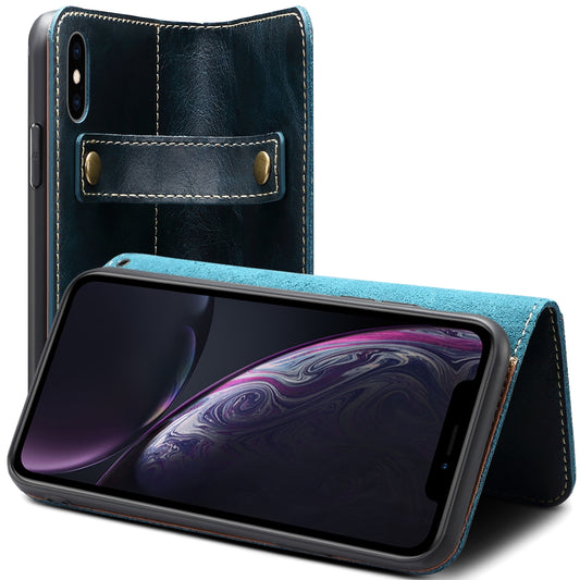 Waxed Cowhide Leather iPhone XR Magnetic Buckle Case Wallet Stand