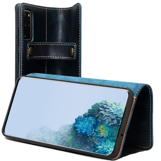 Waxed Cowhide Leather Galaxy S20+ Magnetic Buckle Case Wallet Stand