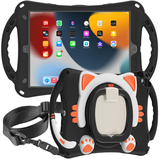 Stereoscopic Cat iPad Air 3 Silicone Case Kids Safe Rotating Folding Handle Grip