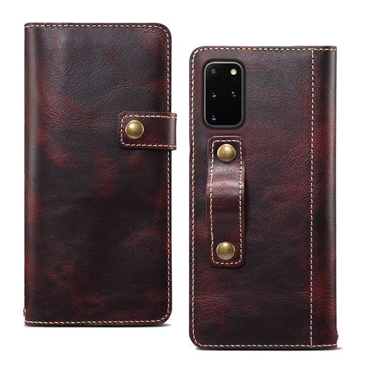 Waxed Cowhide Leather Galaxy S20 Ultra Magnetic Buckle Case Wallet Stand