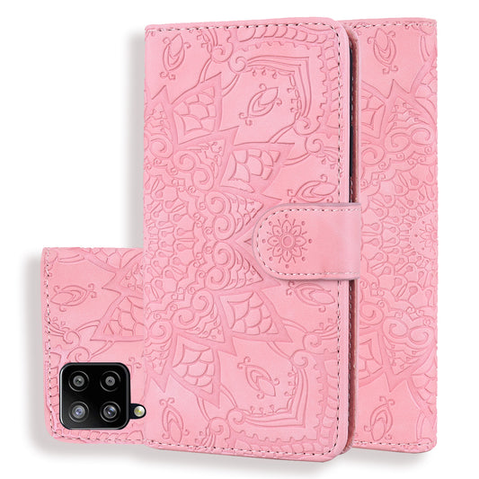 Double Hem Galaxy A42 Leather Case Embossing Sunflower Wallet Foldable Stand