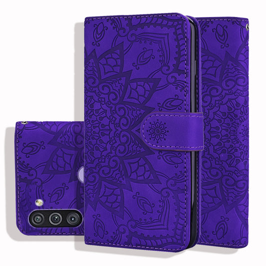 Double Hem Galaxy A11 Leather Case Embossing Sunflower Wallet Foldable Stand