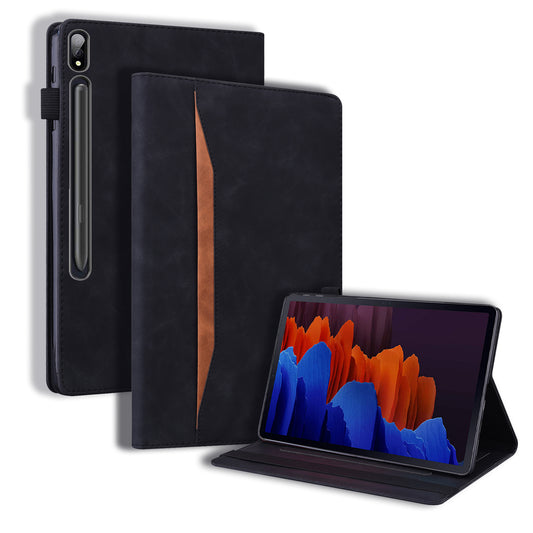 Business Stitching Galaxy Tab S6 Lite Leather Case Homochromatic Retro Wallet Stand