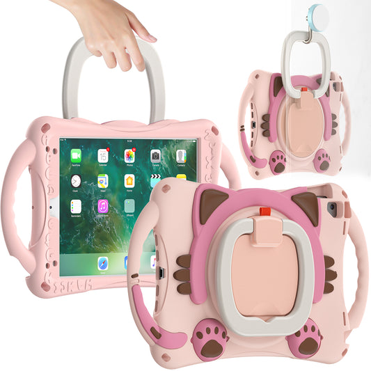 Stereoscopic Cat iPad Air 1 Silicone Case Kids Safe Rotating Folding Handle Grip