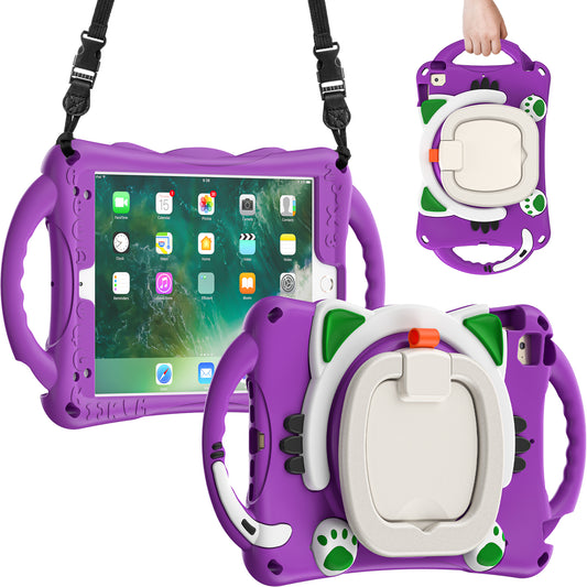 Stereoscopic Cat iPad Mini 3 Silicone Case Kids Safe Rotating Folding Handle Grip