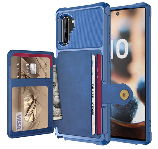 Built-in Metal Magnetic Iron Stand Galaxy Note10 TPU Cover with Leather Card Holder Buckle