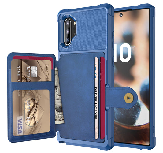 Built-in Metal Magnetic Iron Stand Galaxy Note10+ TPU Cover with Leather Card Holder Buckle