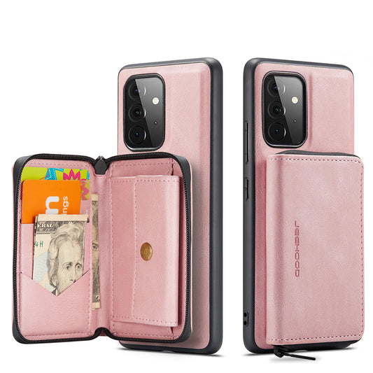 Magnetic Detachable Card Pouch Galaxy A72 Leather Cover RFID Zipper Stand