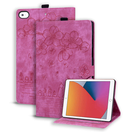 Cat Cherry Blossoms iPad Mini 4 Grils Case Retro Leather Embossing Wallet Stand