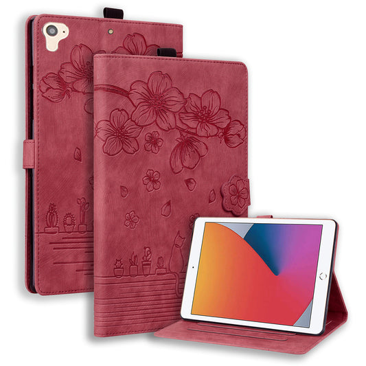 Cat Cherry Blossoms iPad Air 1 Grils Case Retro Leather Embossing Wallet Stand