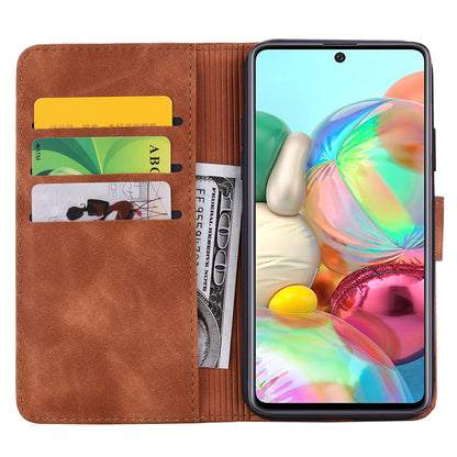 Double Hem Galaxy A21s Leather Case Embossing Sunflower Wallet Foldable Stand
