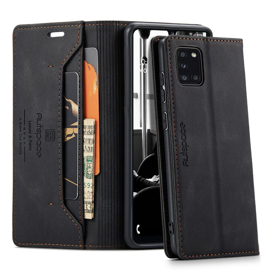 Retro Frosted Galaxy A31 Case Leather Magnetic Soft TPU Wallet Stand RFID