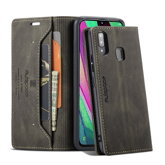 Retro Frosted Galaxy A40 Case Leather Magnetic Soft TPU Wallet Stand RFID