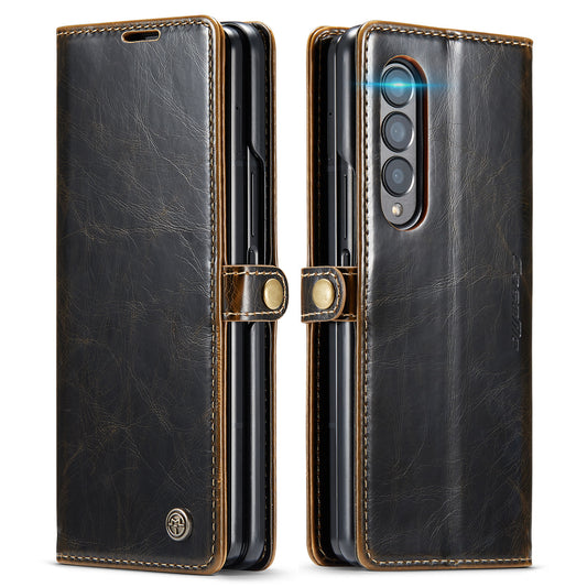 Luxury Retro Galaxy Z Fold4 Leather Case Sturdy Shiny Flip Stand Magnetic Business