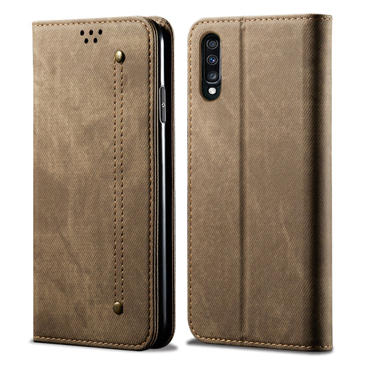 Retro Demin Galaxy A70 Leather Case Frosted TPU Shell Magnetic Wallet Stand